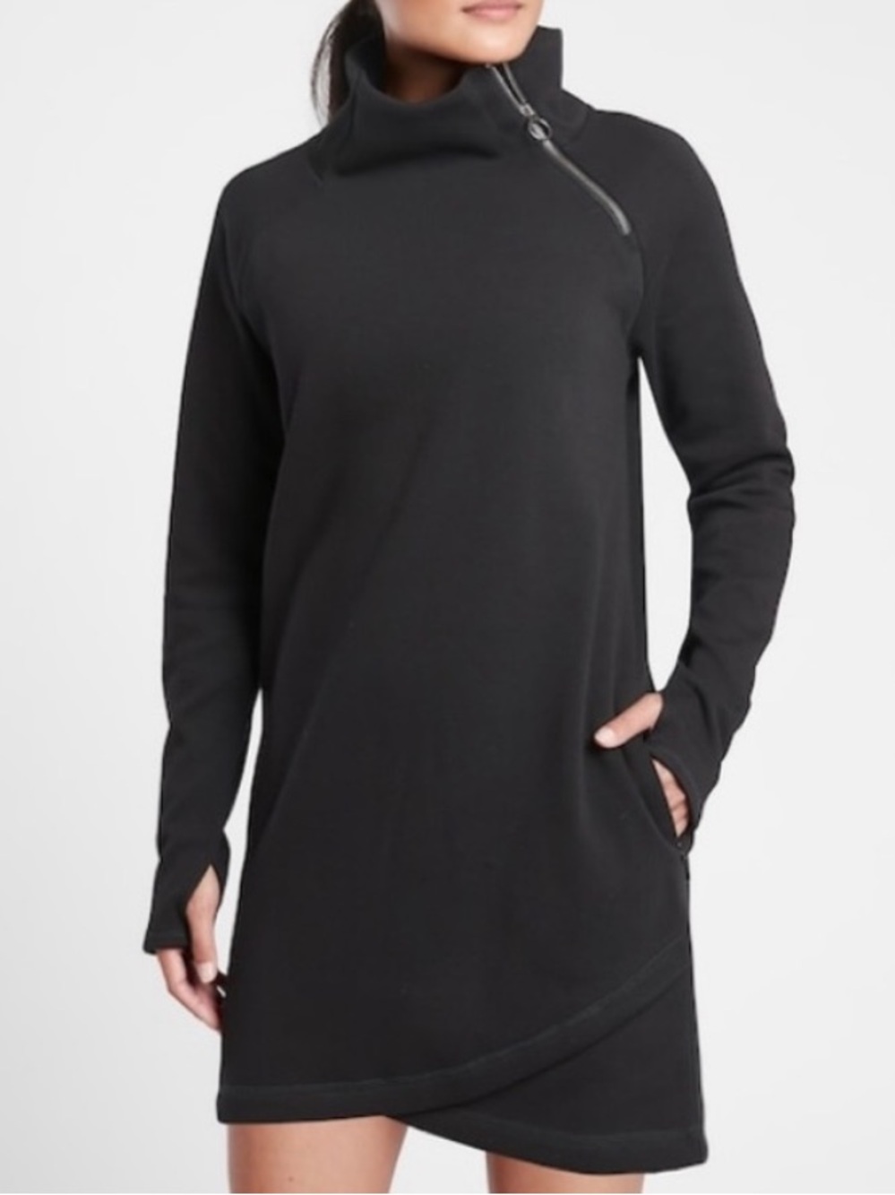 Athleta Cozy Karma Black Sweatshirt Dress | Size XXS (Pit to Pit - 18.5”)